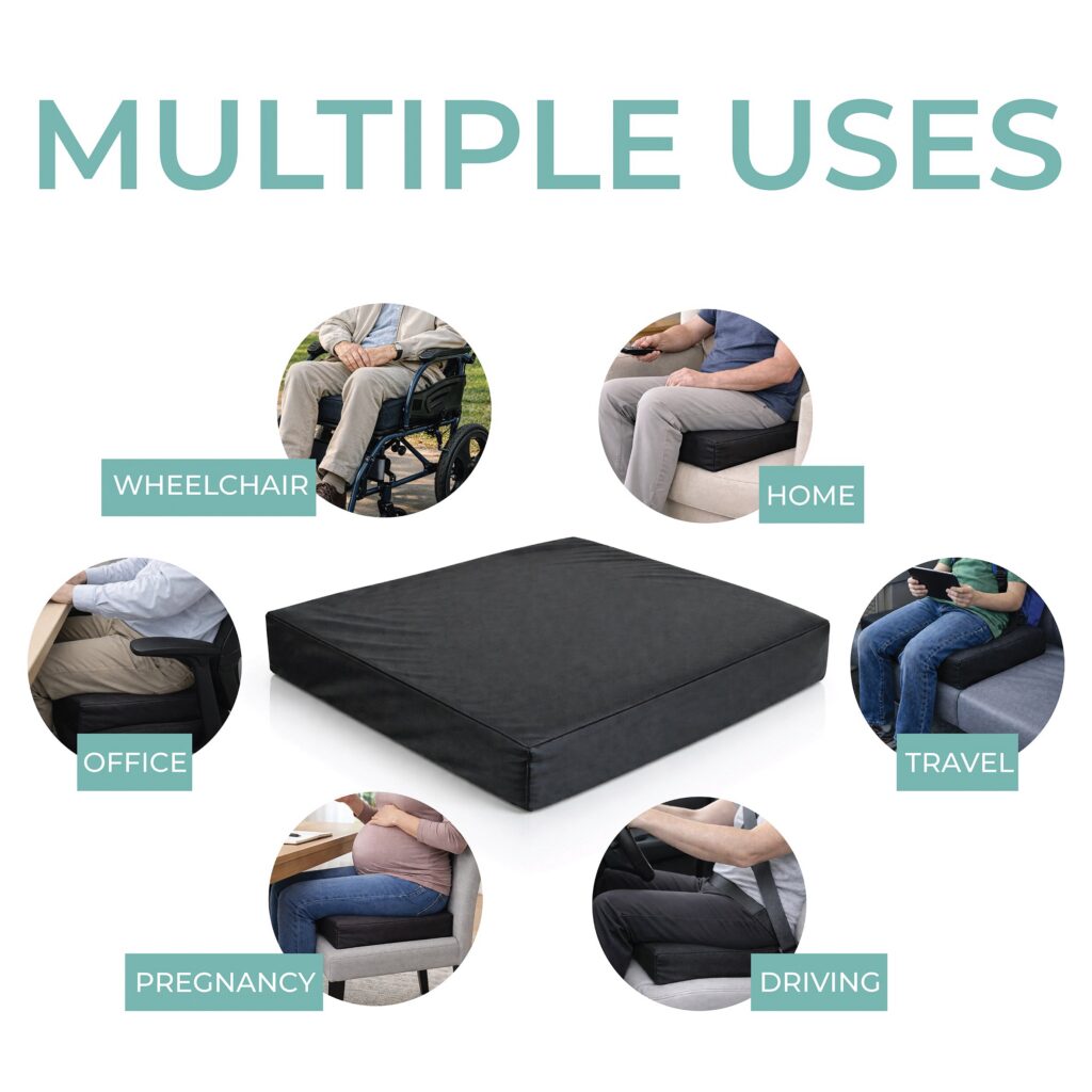 Vinyl wheelchair cushion with memory foam - black vinyl cover top view